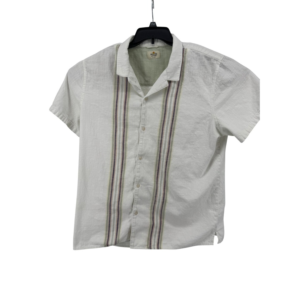 Marine Layer Button Down Mens XL White Striped Short Sleeve Cotton Summer Shirt